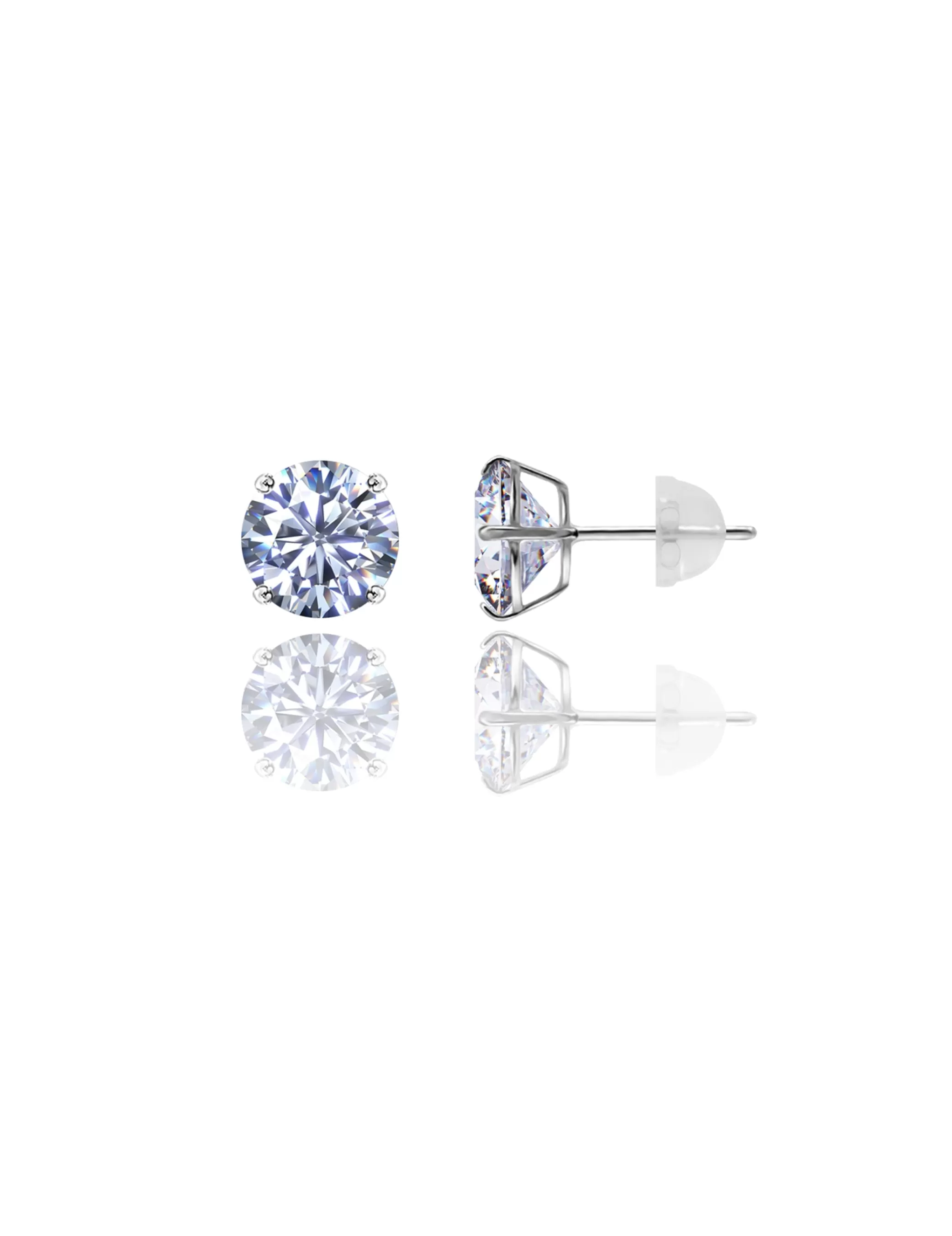 14K White Gold 9MM Round CZ Pushback Stud Earrings>Isaac Mizrahi New