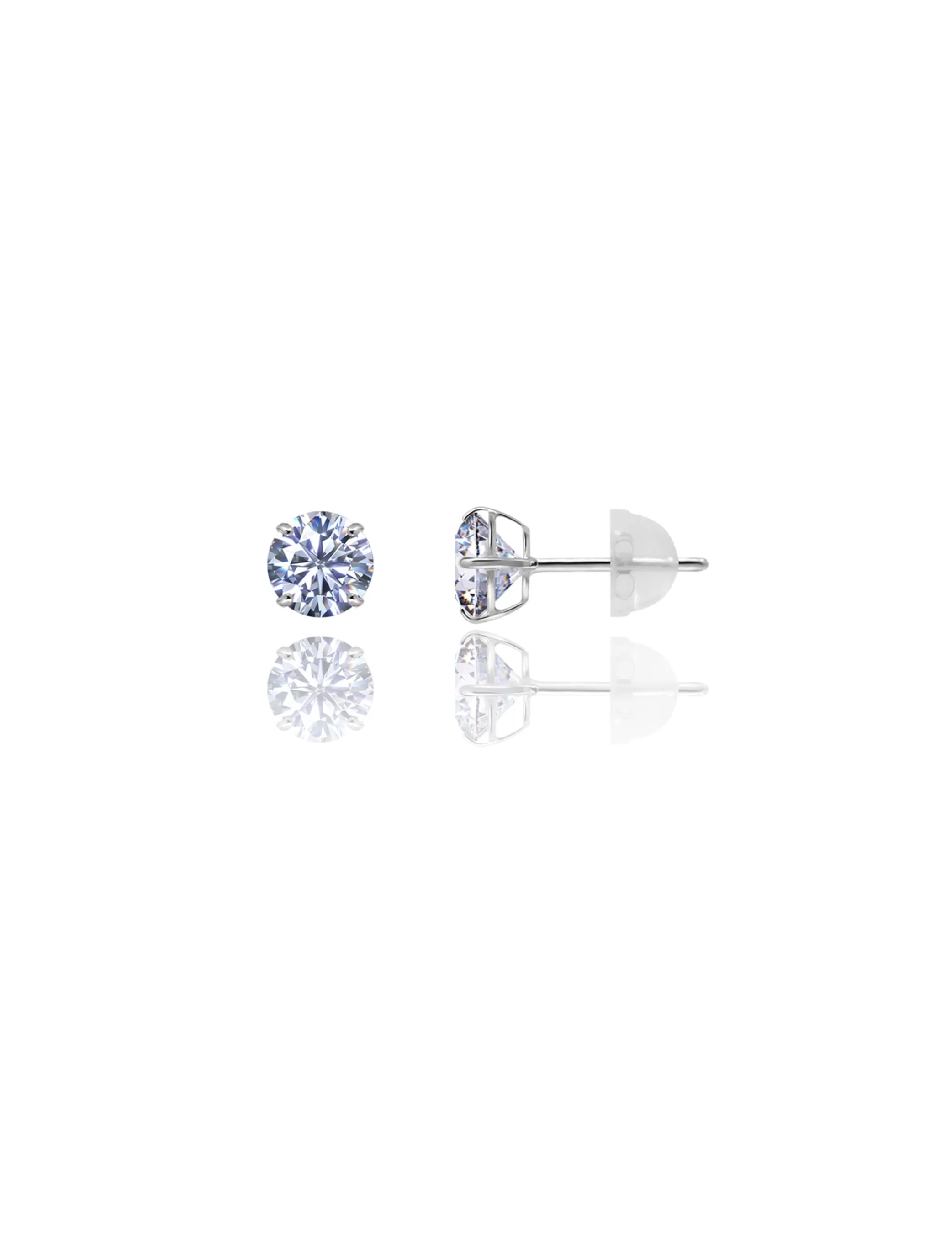 14K White Gold 6MM Round CZ Pushback Stud Earrings>Isaac Mizrahi Clearance