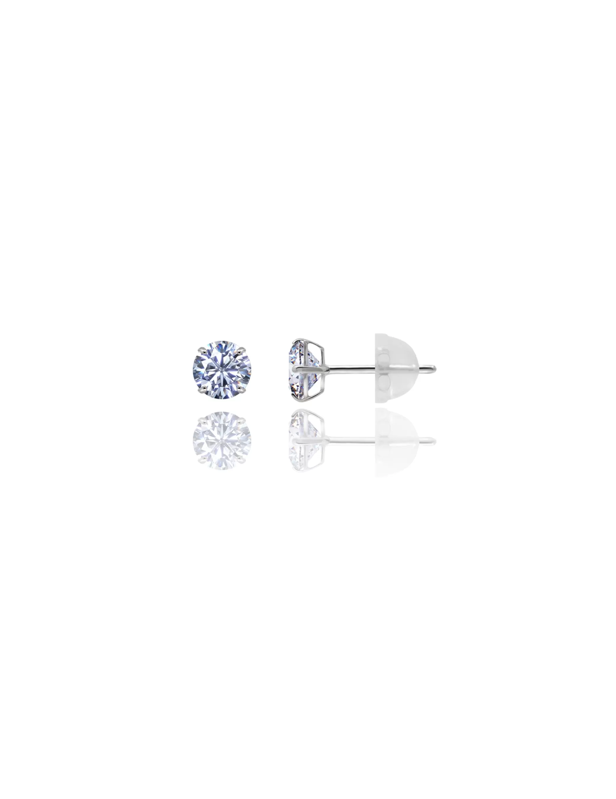 14K White Gold 5MM Round CZ Pushback Stud Earrings>Isaac Mizrahi Shop