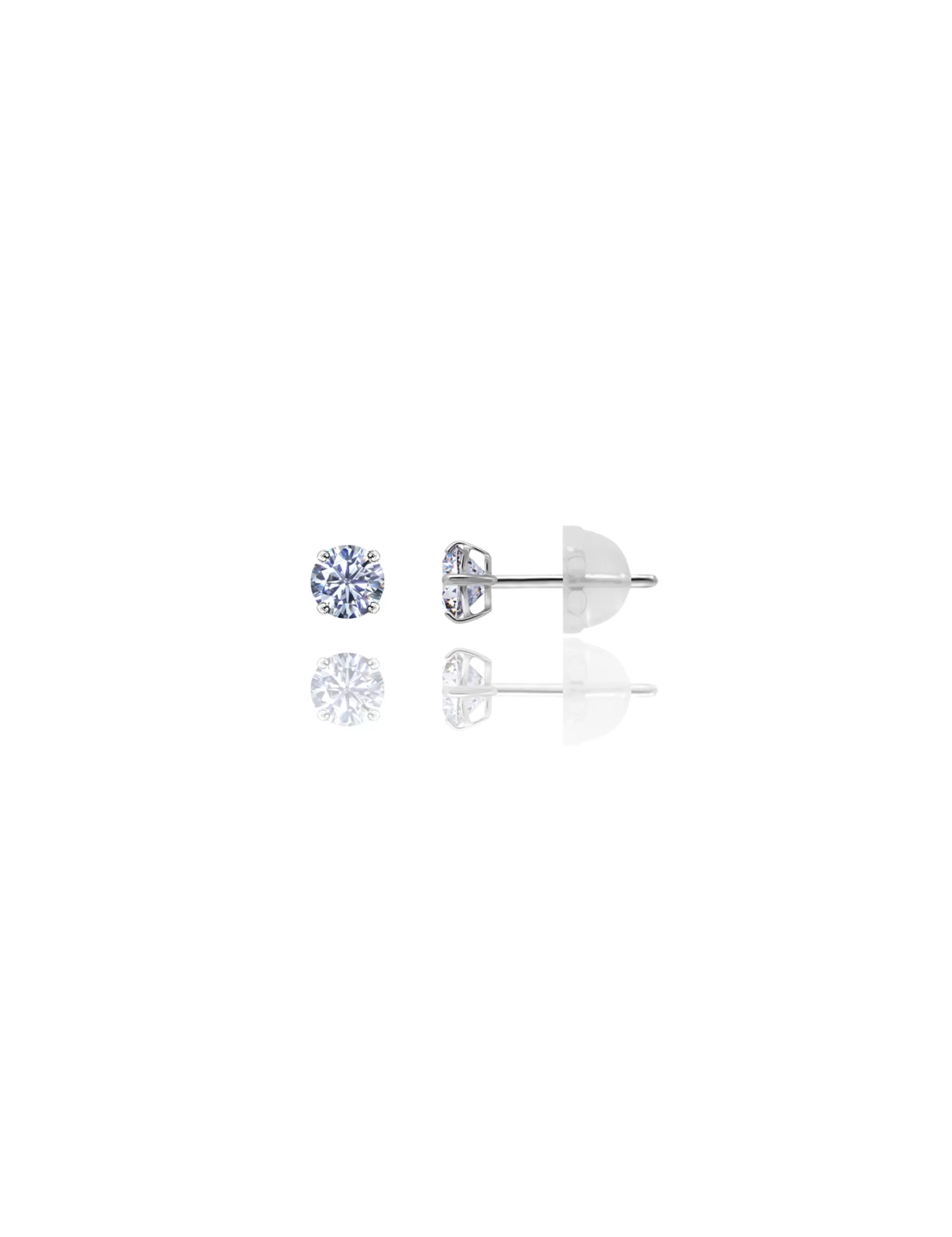 14K White Gold 4MM Round CZ Pushback Stud Earrings>Isaac Mizrahi Flash Sale