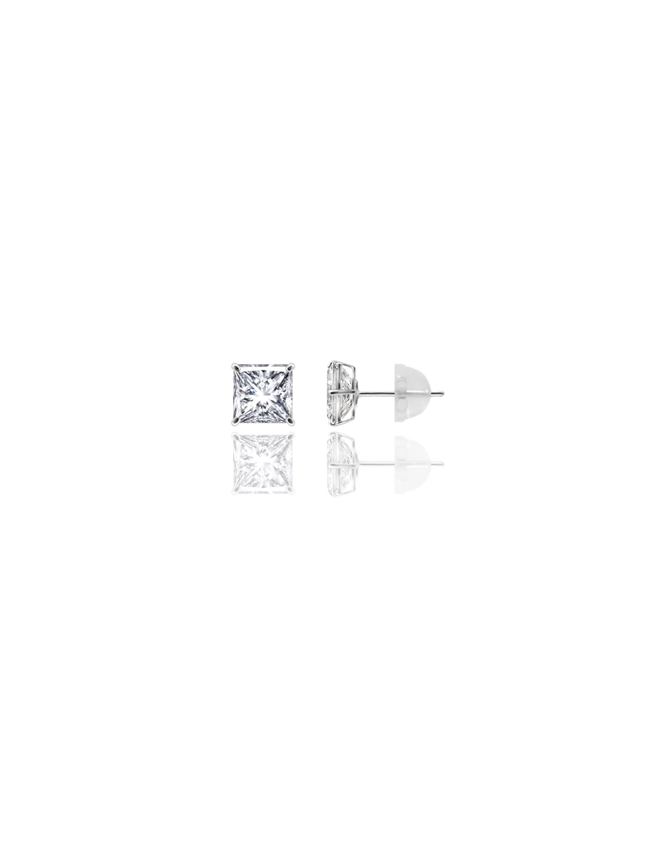 14K White Gold 6MM Square CZ Pushback Stud Earrings>Isaac Mizrahi New