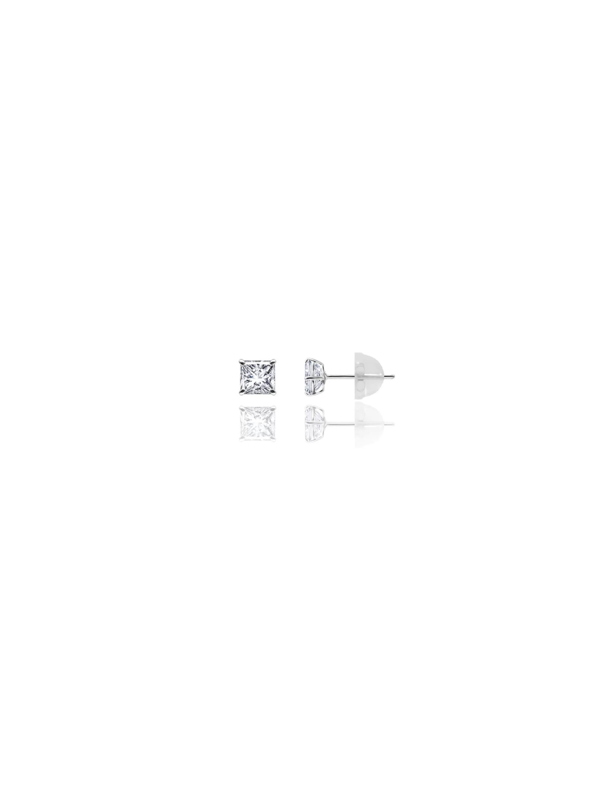 14K White Gold 4MM Square CZ Pushback Stud Earrings>Isaac Mizrahi Fashion