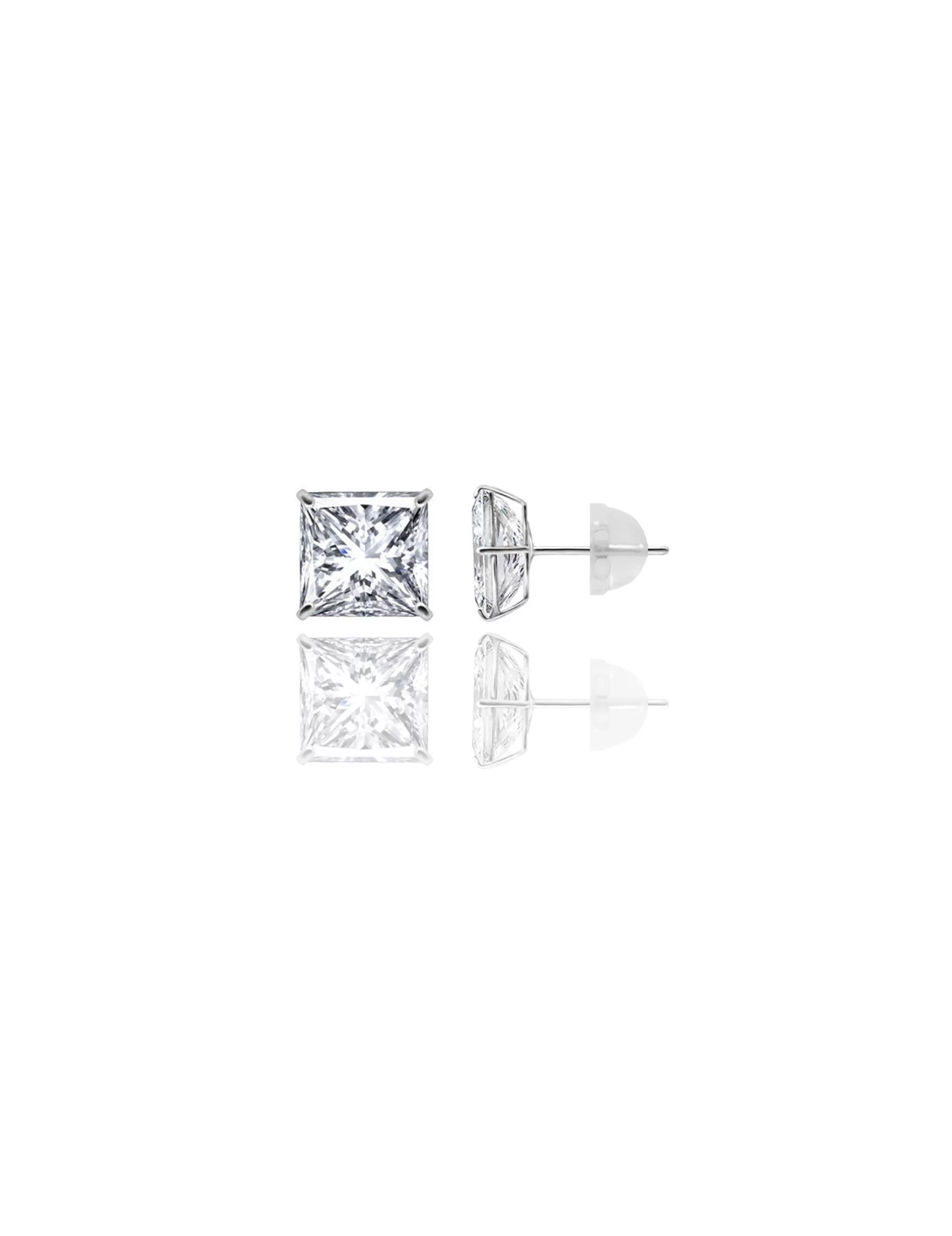 14K White Gold 8MM Square CZ Pushback Stud Earrings>Isaac Mizrahi Discount