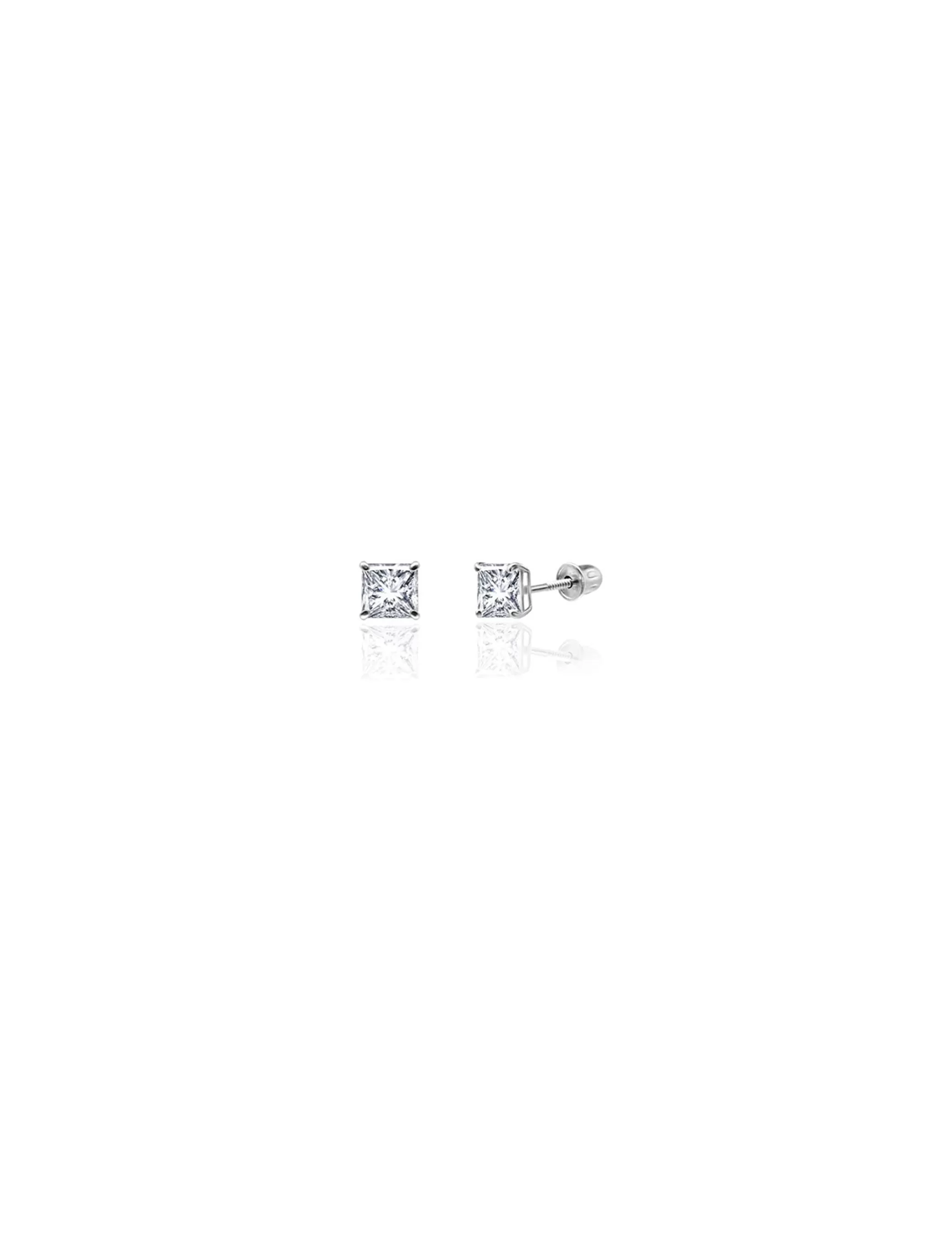 14K White Gold 4MM Square CZ Screwback Stud Earrings>Isaac Mizrahi New