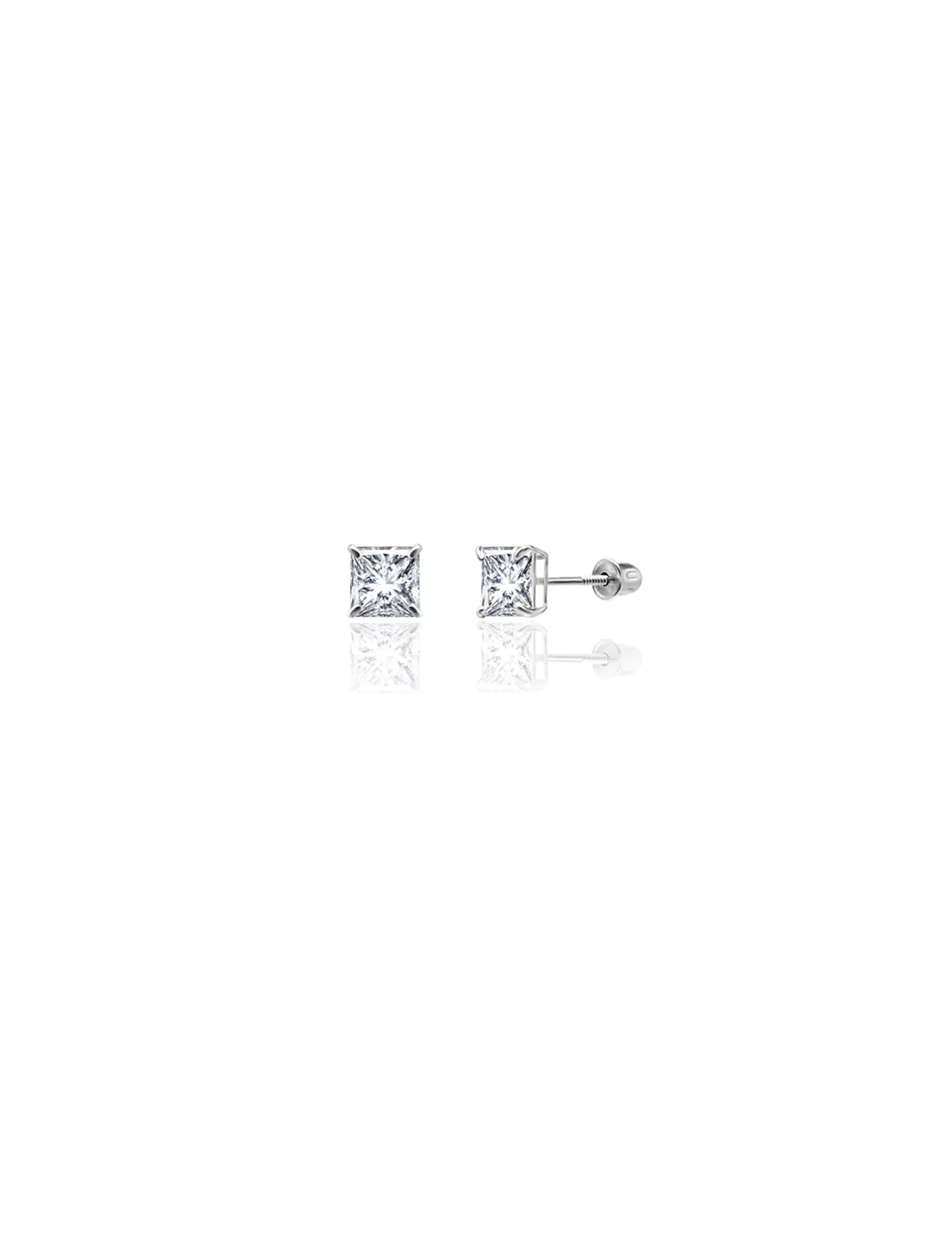 14K White Gold 5MM Square CZ Screwback Stud Earrings>Isaac Mizrahi Clearance