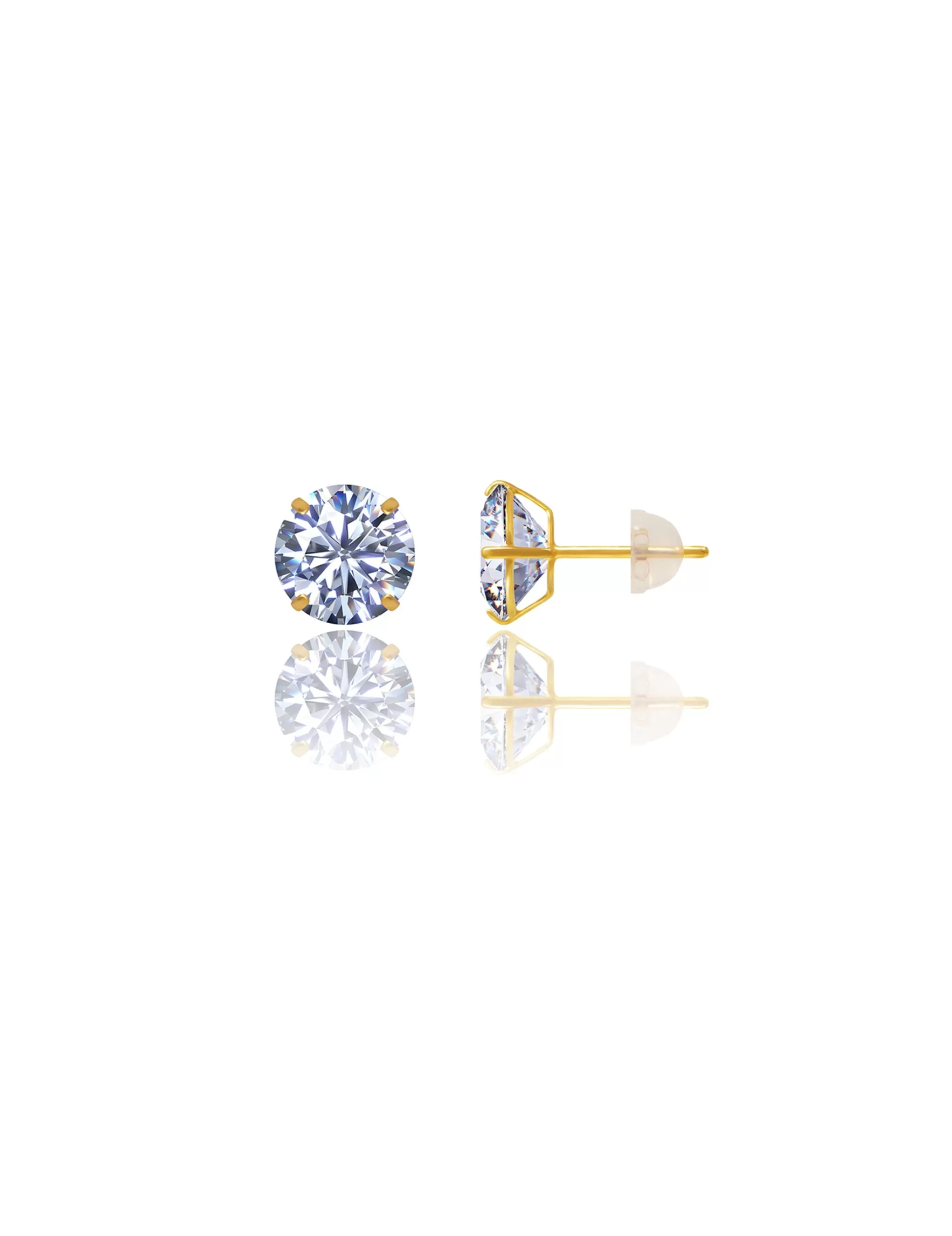 14K Yellow Gold 8MM Round CZ Pushback Stud Earrings>Isaac Mizrahi Hot