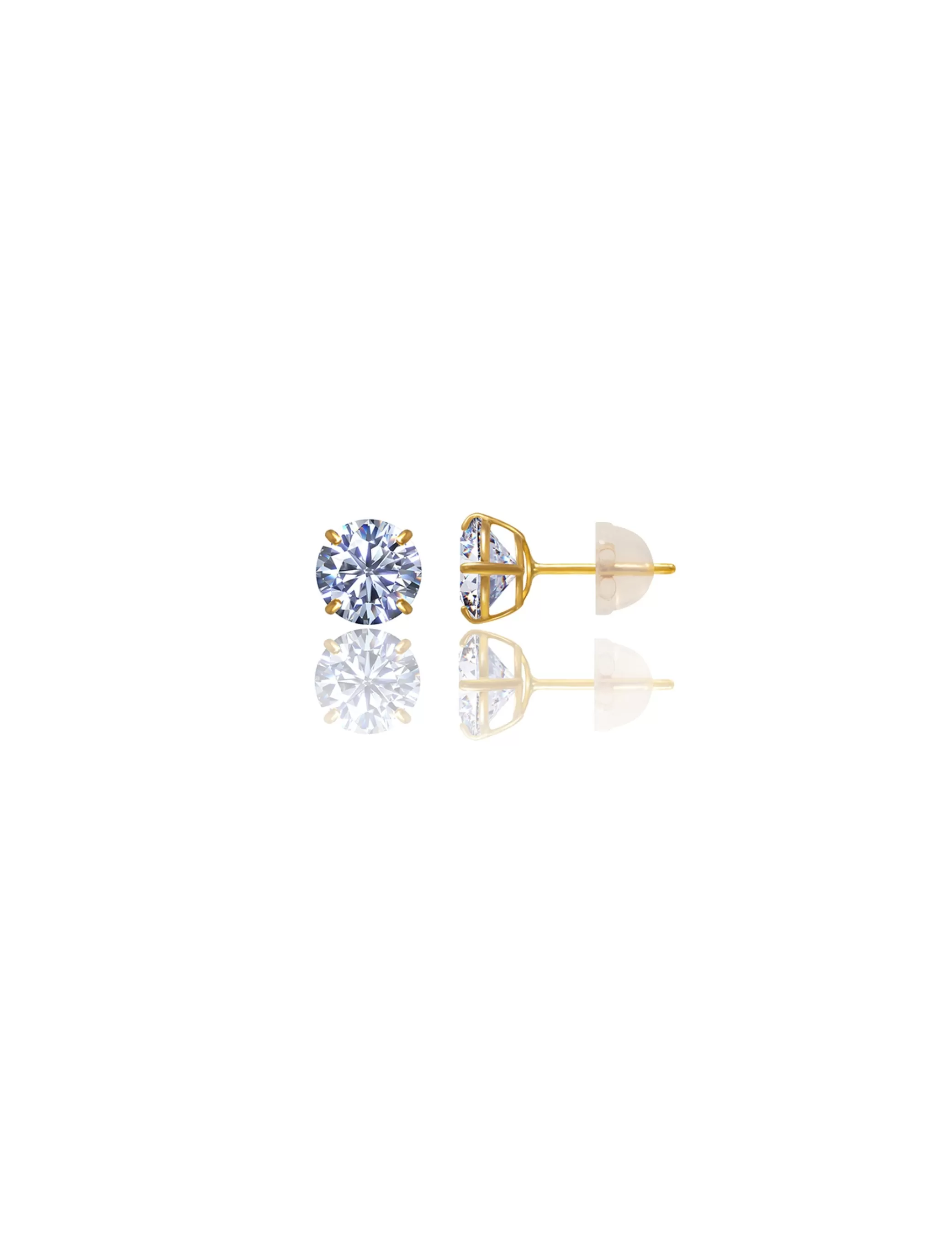 14K Yellow Gold 6MM Round CZ Pushback Stud Earrings>Isaac Mizrahi Outlet