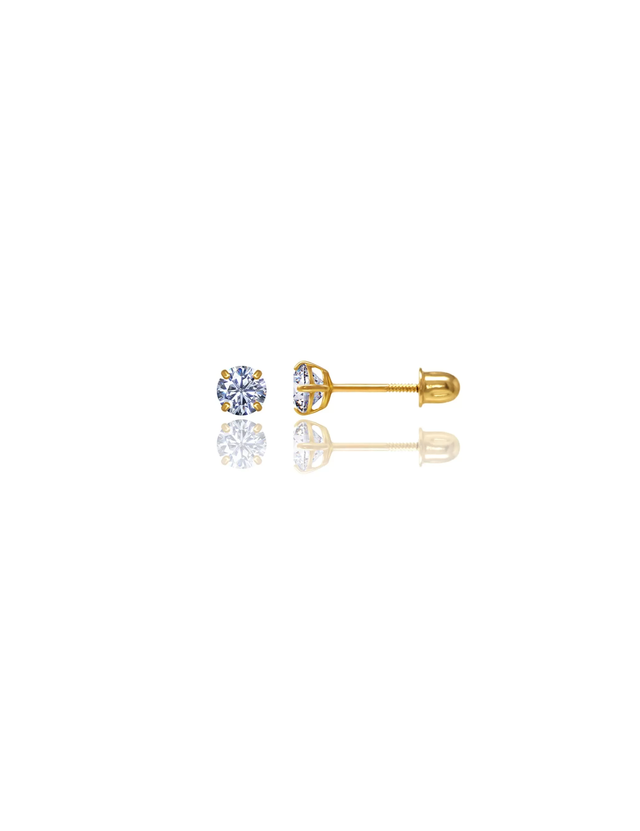 14K Yellow Gold 4MM Round CZ Screwback Stud Earrings>Isaac Mizrahi Store