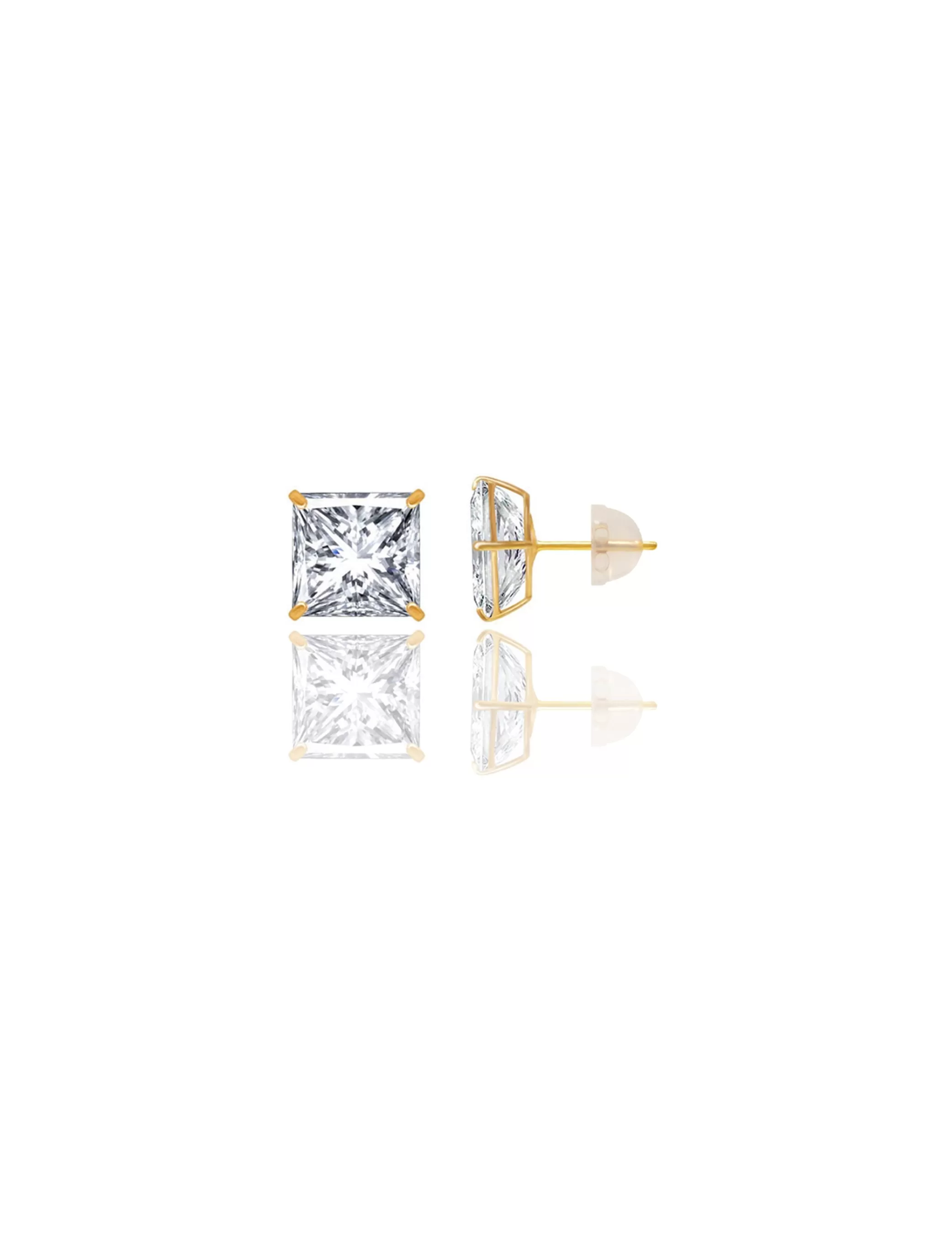 14K Yellow Gold 8MM Square CZ Pushback Stud Earrings>Isaac Mizrahi Clearance