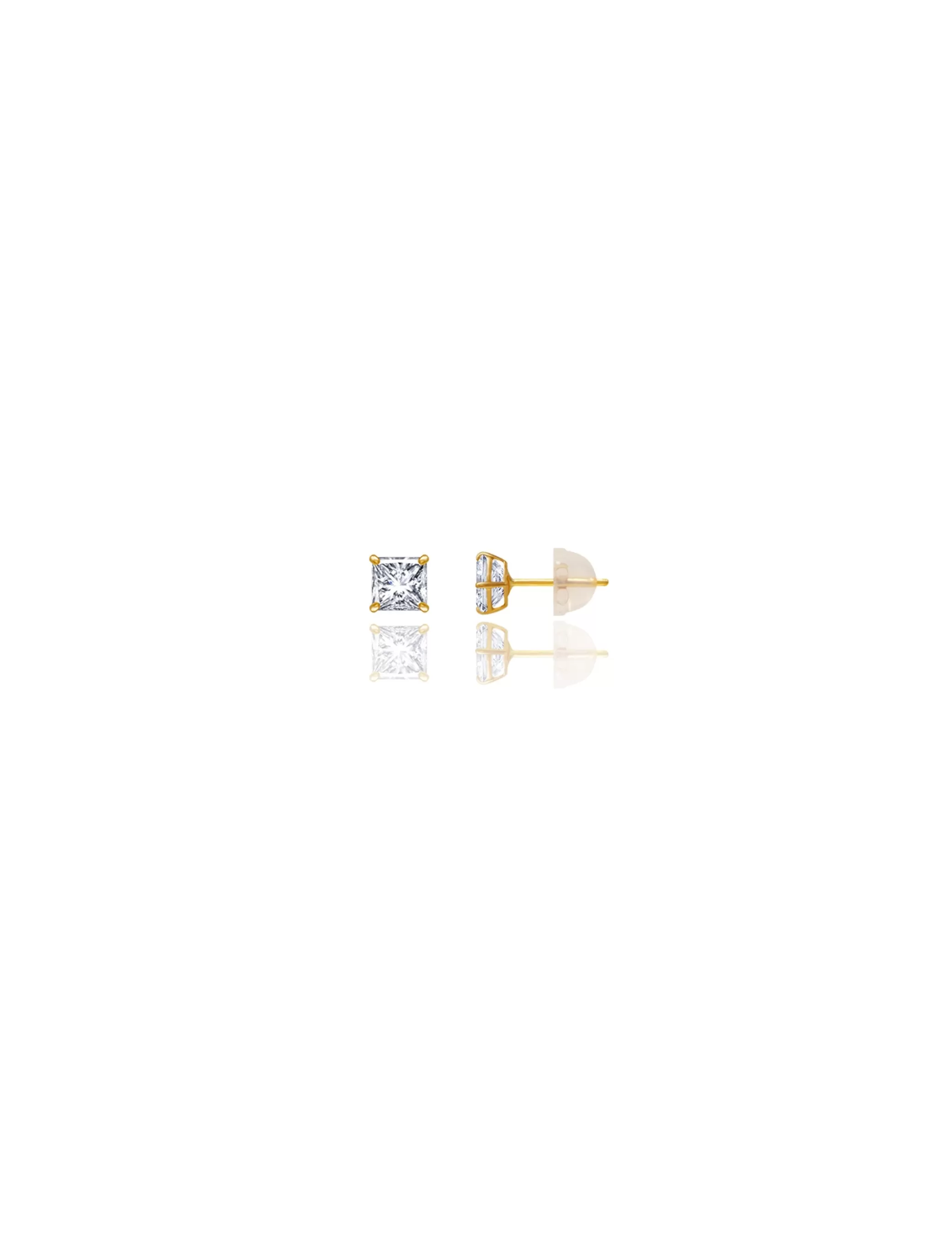 14K Yellow Gold 4MM Square CZ Pushback Stud Earrings>Isaac Mizrahi Fashion