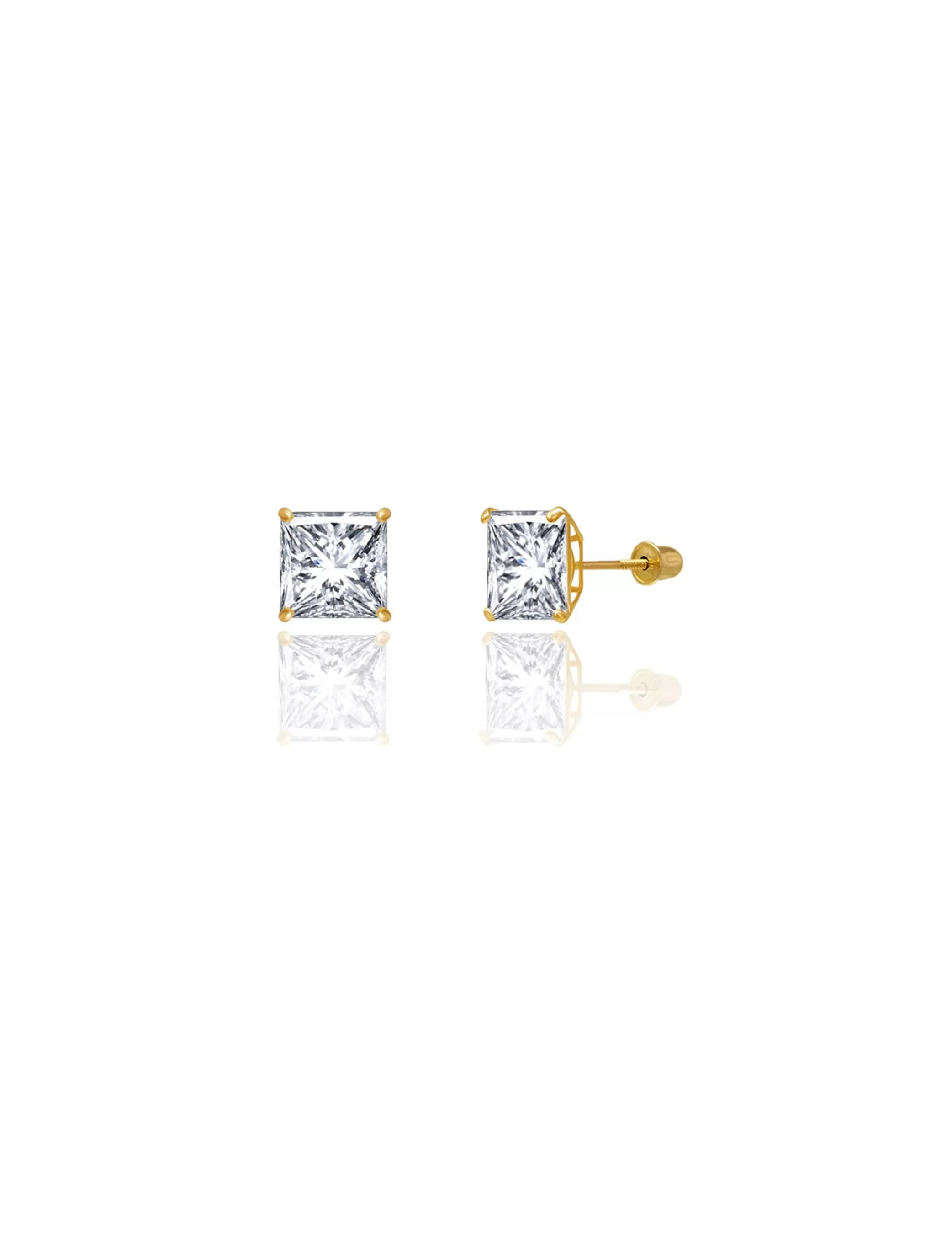 14K Yellow Gold 7MM Square CZ Screwback Stud Earrings>Isaac Mizrahi Clearance