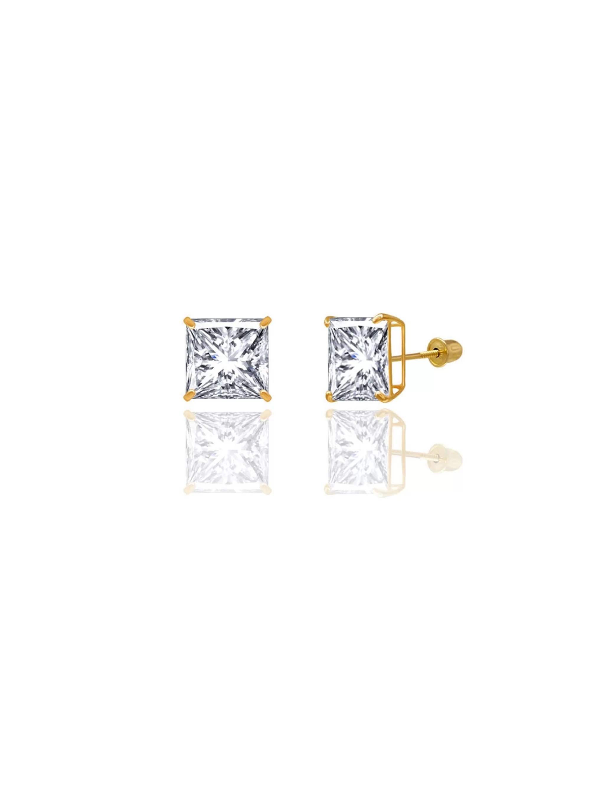 14K Yellow Gold 8MM Square CZ Screwback Stud Earrings>Isaac Mizrahi Best Sale