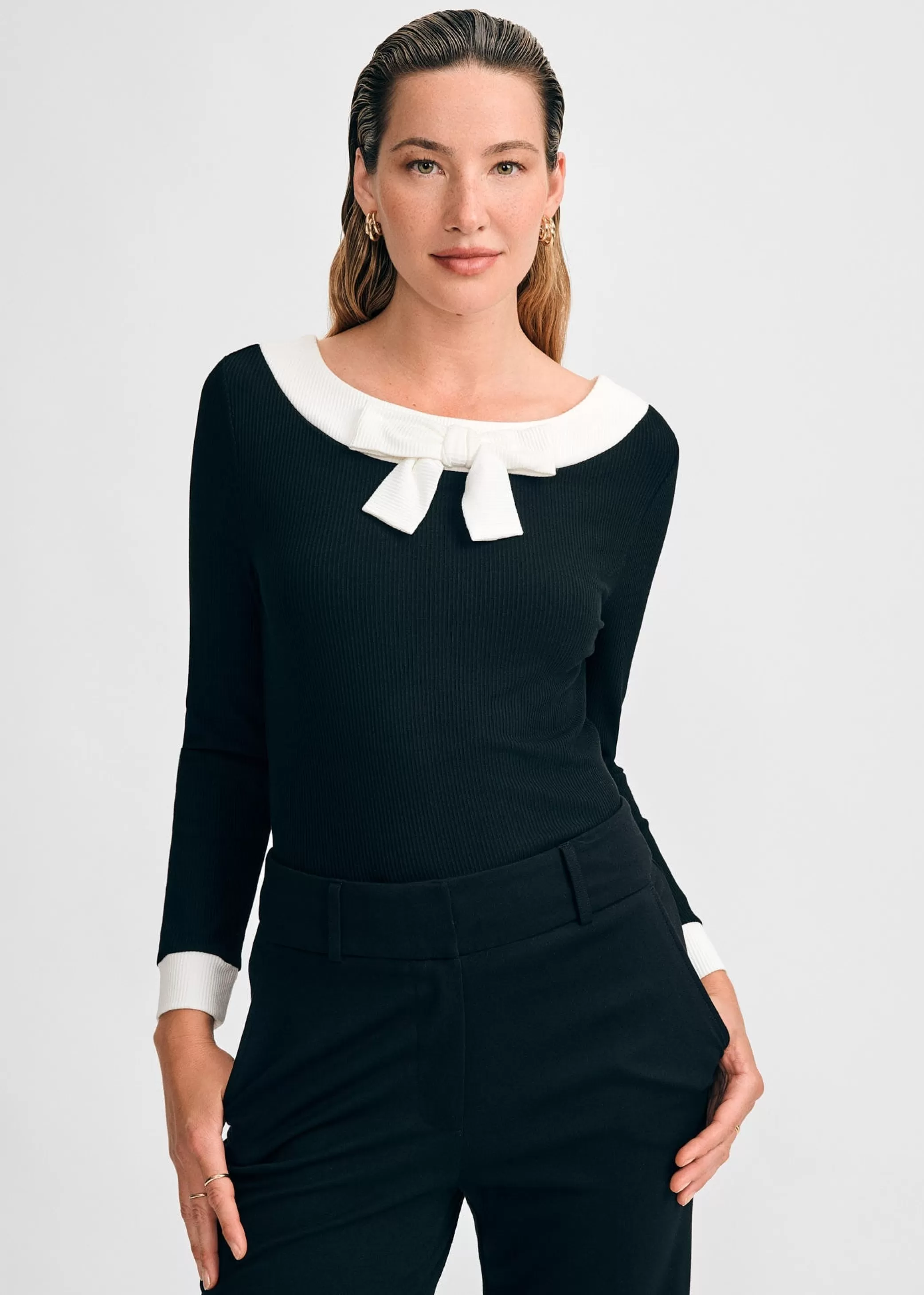 Long-Sleeved Knit Bow Top>Isaac Mizrahi Best