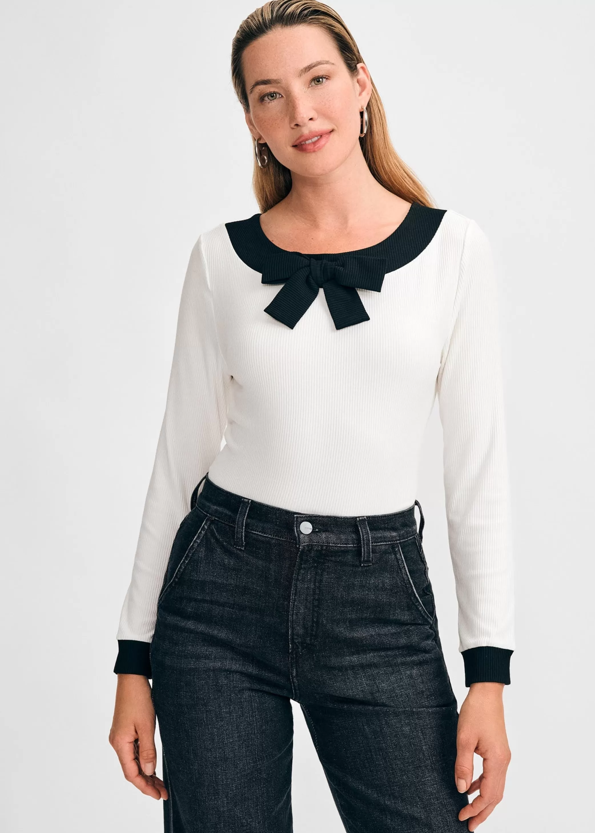 Long-Sleeved Knit Bow Top>Isaac Mizrahi Store