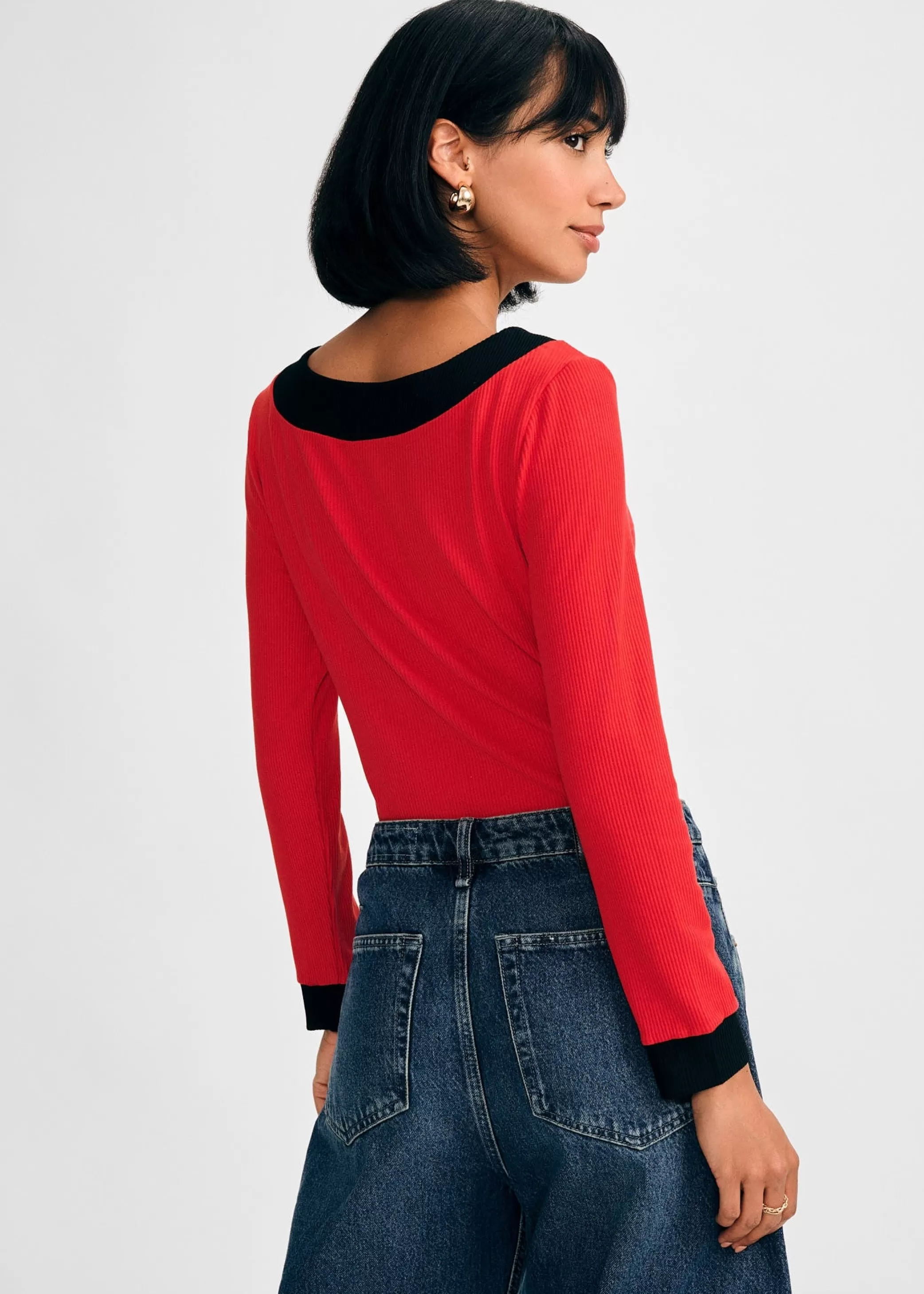 Long-Sleeved Knit Bow Top>Isaac Mizrahi Outlet