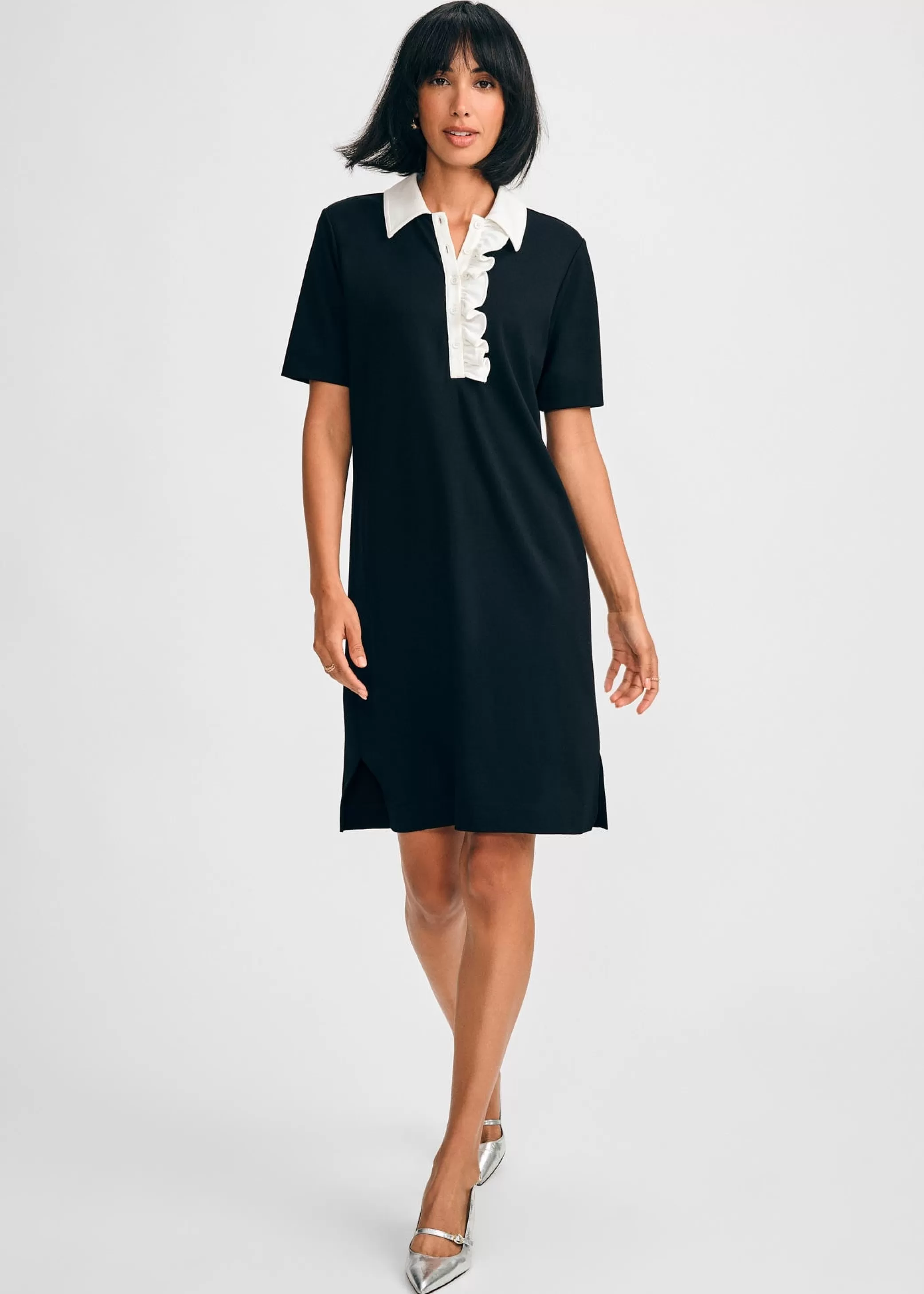 Ponte Ruffle Shirtdress>Isaac Mizrahi Clearance